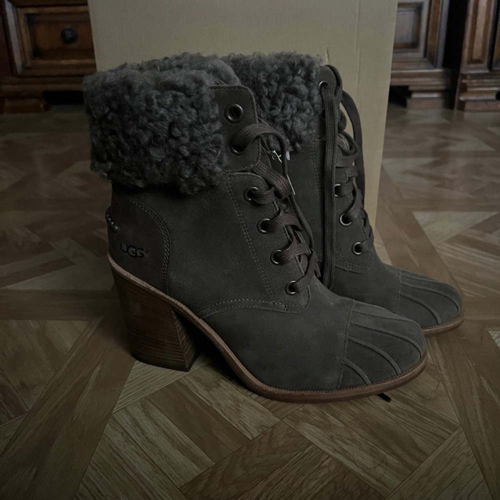 UGG Women's Dark Brown Heeled Boots - Picture 2 of 3